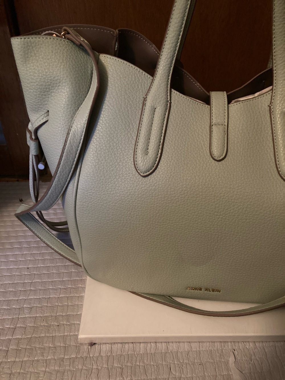 Anne Klein Mint Green Tote with Removable Brown Pouch - Picture 9 of 15